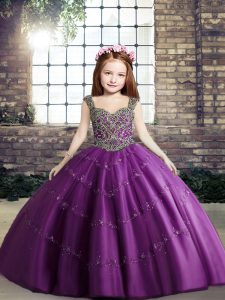 Best Straps Sleeveless Tulle Little Girls Pageant Gowns Beading Lace Up