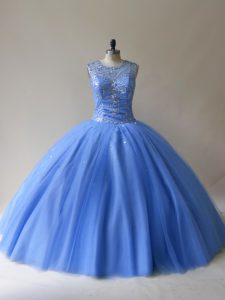 Glamorous Floor Length Ball Gowns Sleeveless Baby Blue Ball Gown Prom Dress Lace Up