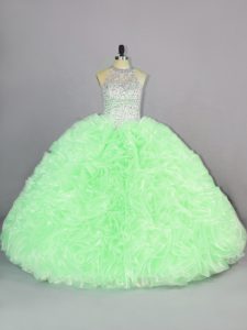Delicate Ball Gowns Scoop Sleeveless Organza Floor Length Lace Up Beading and Ruffles Quinceanera Dress