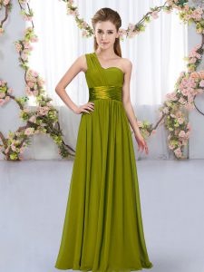  One Shoulder Sleeveless Lace Up Quinceanera Dama Dress Olive Green Chiffon