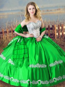  Ball Gowns Beading and Embroidery 15 Quinceanera Dress Lace Up Satin Sleeveless Floor Length