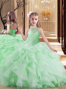  Sleeveless Floor Length Beading and Ruffles Lace Up Pageant Gowns For Girls with 