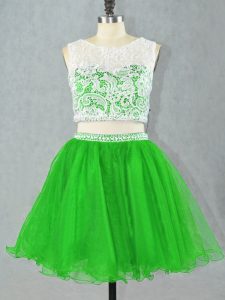  Green Sleeveless Lace and Appliques Mini Length Homecoming Dress