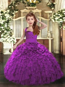  Ruffles Kids Pageant Dress Purple Lace Up Sleeveless Floor Length