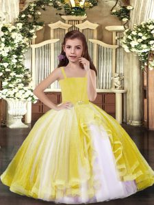Dazzling Straps Sleeveless Tulle Kids Pageant Dress Beading Lace Up