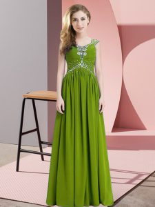 Sumptuous Floor Length Empire Cap Sleeves Olive Green Homecoming Dress Lace Up