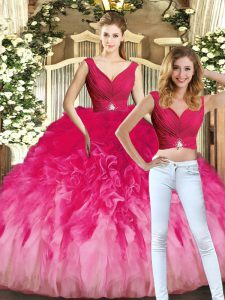 Discount Multi-color Sweet 16 Dresses Sweet 16 and Quinceanera with Ruching V-neck Sleeveless Lace Up