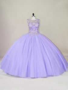  Ball Gowns Quinceanera Dress Lavender Scoop Tulle Sleeveless Floor Length Lace Up