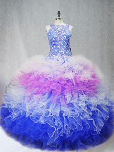 Custom Made Multi-color Ball Gowns Scoop Sleeveless Tulle Zipper Beading and Ruffles Sweet 16 Dress