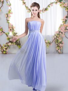 Classical Lavender Empire Chiffon Strapless Sleeveless Beading Lace Up Quinceanera Dama Dress Sweep Train
