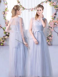 Hot Selling Grey Lace Up Court Dresses for Sweet 16 Lace Sleeveless Floor Length