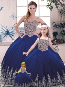 Beauteous Beading and Appliques Sweet 16 Dress Royal Blue Lace Up Sleeveless Floor Length