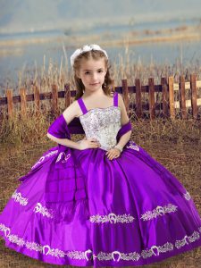 Enchanting Purple Lace Up Girls Pageant Dresses Beading and Embroidery Sleeveless Floor Length