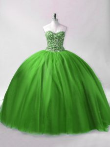  Floor Length Lace Up Sweet 16 Quinceanera Dress Green for Sweet 16 and Quinceanera with Beading