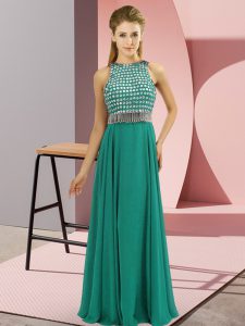 Fine Floor Length Side Zipper Prom Party Dress Turquoise for Prom and Party with Beading