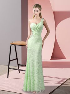  One Shoulder Neckline Beading and Lace Prom Dress Sleeveless Criss Cross
