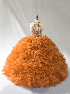 Simple Ball Gowns Sleeveless Orange and Brown Quinceanera Gown Brush Train Lace Up