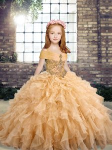  Tulle Sleeveless Floor Length Little Girl Pageant Dress and Beading and Ruffles