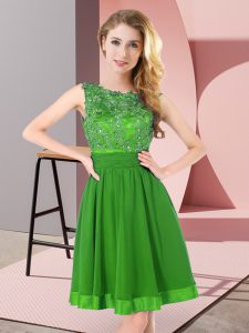 Modern Beading and Appliques Dama Dress for Quinceanera Green Backless Sleeveless Mini Length