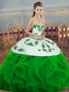 Super Tulle Sleeveless Floor Length Vestidos de Quinceanera and Embroidery and Ruffles and Bowknot