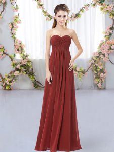 Custom Fit Floor Length Rust Red Dama Dress for Quinceanera Sweetheart Sleeveless Zipper