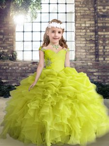  Organza Sleeveless Floor Length Child Pageant Dress and Beading and Ruffles and Pick Ups