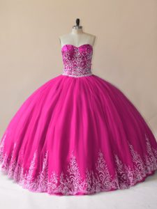 Perfect Fuchsia Lace Up 15 Quinceanera Dress Embroidery Sleeveless Floor Length