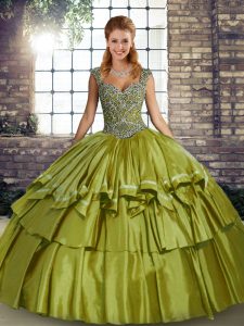  Olive Green Lace Up Vestidos de Quinceanera Beading and Ruffled Layers Sleeveless Floor Length