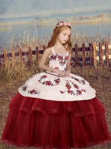 Fantastic Floor Length Ball Gowns Sleeveless Red Kids Formal Wear Lace Up