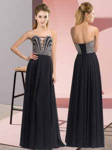  Beading Evening Dress Black Lace Up Sleeveless Floor Length