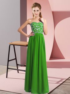  Sleeveless Floor Length Beading Lace Up Prom Gown with Green