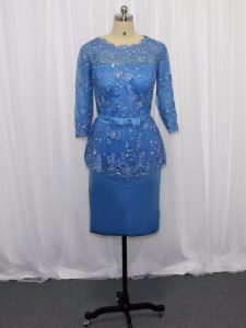  Blue Zipper Scoop Lace and Appliques Evening Dress Satin Long Sleeves