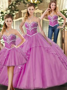 Artistic Lilac Sleeveless Beading Floor Length Sweet 16 Dress
