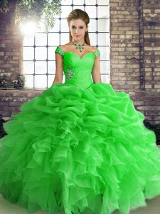  Floor Length Green Ball Gown Prom Dress Off The Shoulder Sleeveless Lace Up