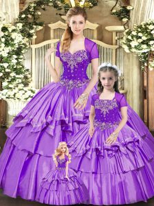 Most Popular Lavender Sleeveless Beading and Ruffled Layers Floor Length Quinceanera Dress