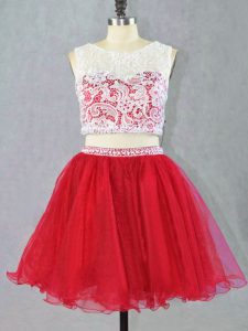  Mini Length Zipper Prom Party Dress Red for Prom and Party and Military Ball with Lace and Appliques