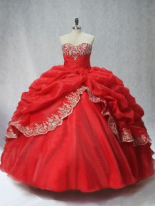 Trendy Red Sweetheart Neckline Appliques and Pick Ups Sweet 16 Quinceanera Dress Sleeveless Lace Up