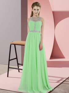 Exceptional Scoop Sleeveless Prom Gown Floor Length Beading Chiffon