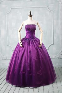 Glittering Purple Sleeveless Organza Lace Up Quinceanera Gown for Sweet 16 and Quinceanera