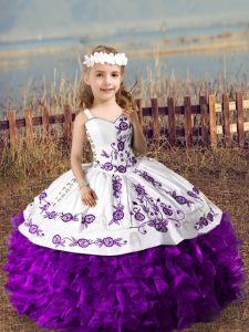  Straps Sleeveless Organza Little Girls Pageant Dress Embroidery and Ruffles Lace Up