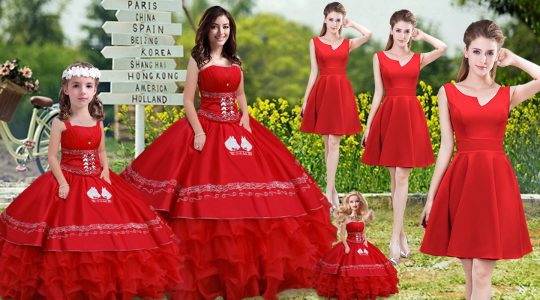 Adorable Embroidery and Ruffles Sweet 16 Quinceanera Dress Red Lace Up Sleeveless Floor Length