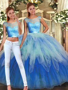 Spectacular Tulle Sleeveless Floor Length Quince Ball Gowns and Lace and Ruffles