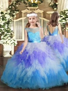 Enchanting Scoop Sleeveless Backless Girls Pageant Dresses Multi-color Tulle