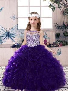 Unique Sleeveless Lace Up Floor Length Beading and Ruffles Little Girls Pageant Dress Wholesale