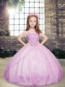 Lilac Ball Gowns Beading Little Girls Pageant Dress Wholesale Lace Up Tulle Sleeveless Floor Length
