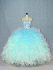 Pretty Sleeveless Beading and Ruffles Lace Up Quinceanera Gowns with Multi-color