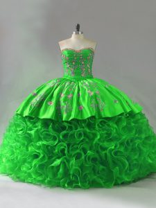  Lace Up 15th Birthday Dress for Sweet 16 and Quinceanera with Embroidery and Ruffles Brush Train