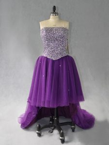 Spectacular Purple Sleeveless Tulle Lace Up Prom Evening Gown for Prom and Party