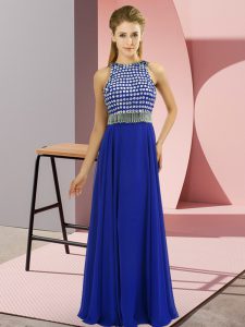 Unique Empire Sleeveless Royal Blue Prom Gown Side Zipper