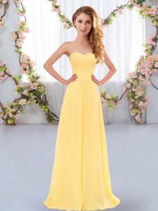  Ruching Quinceanera Court Dresses Gold Lace Up Sleeveless Floor Length